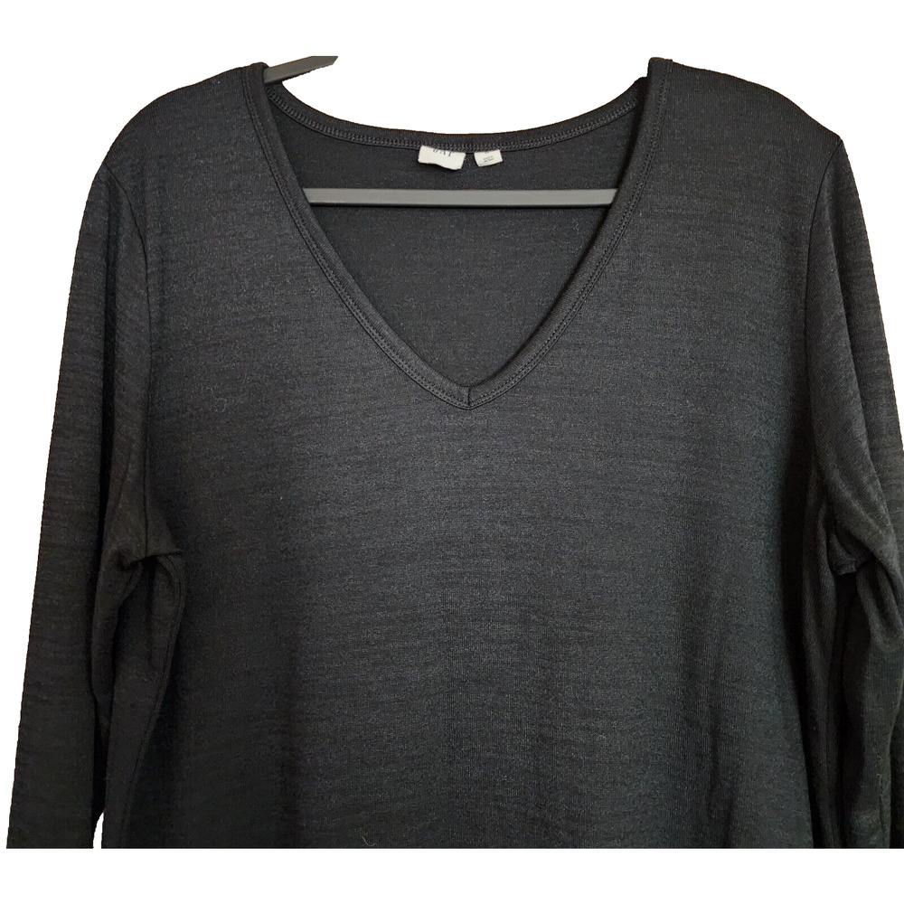 Gap Womens Pullover V-Neck Sweater Size XL Black Lightweight Split Seams - Picture 4 of 10